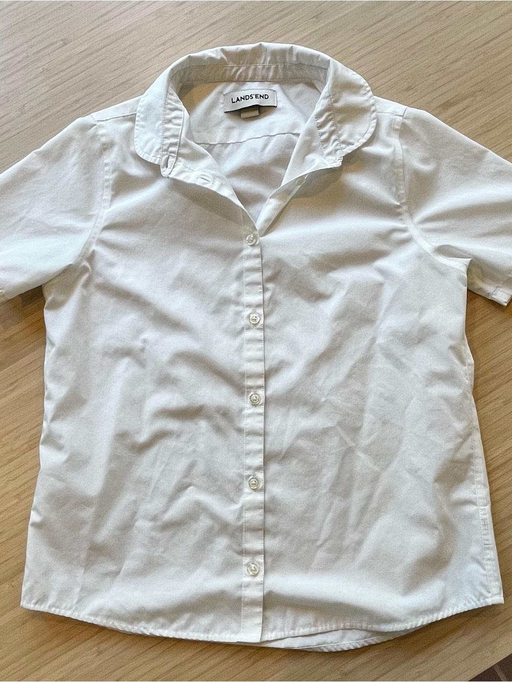 Lands' End White Short-Sleeve Collared Button-Up